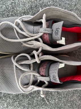 UGG Grey Knit Lace-Up Sneakers with Red Interior